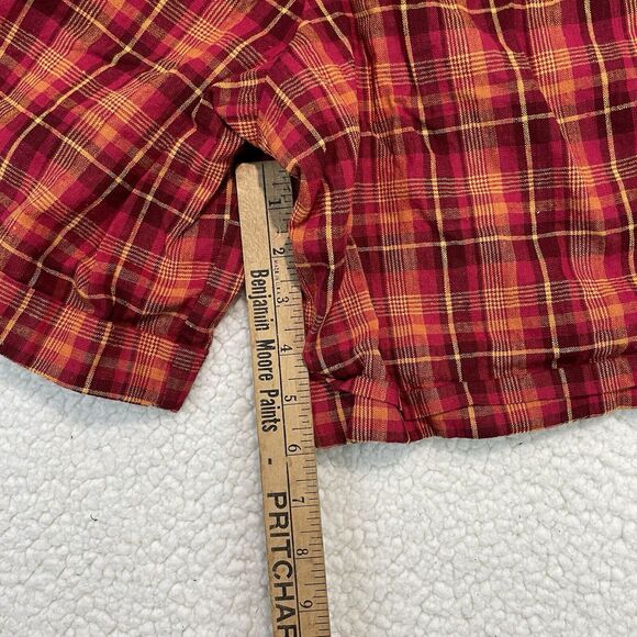 Vintage Womens Plaid Shorts 10 Medium Red Yello Pink Pleated Linen Cotton Blend - Picture 5 of 7